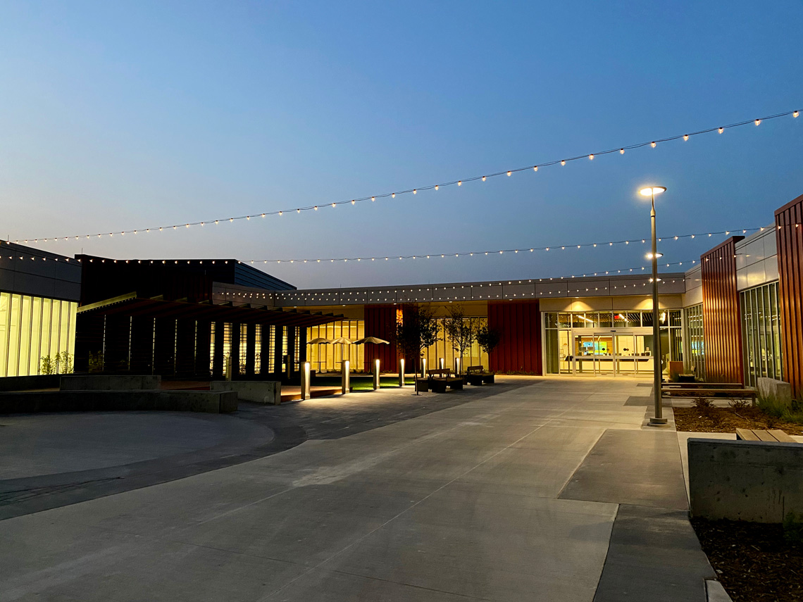 Merriam Community Center courtyard at night